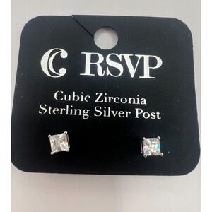 RSVP Sterling Silver Post Princess Cut CZ Stud Earrings Hypoallergenic New NOS